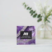 *~* Paarse Lavendel Glam Luxe Initiaal QR AP66 Vierkante Visitekaartje (Staand voorkant)