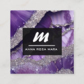 *~* Paarse Lavendel Glam Luxe Initiaal QR AP66 Vierkante Visitekaartje (Voorkant)