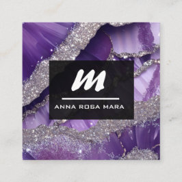 *~* Paarse Lavendel Glam Luxe Initiaal QR AP66 Vierkante Visitekaartje