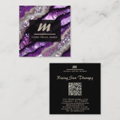 *~* Paarse Lavendel Glam QR Luxe Initiaal AP66 Vierkante Visitekaartje (Voorkant / Achterkant)