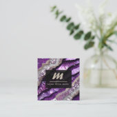 *~* Paarse Lavendel Glam QR Luxe Initiaal AP66 Vierkante Visitekaartje (Staand voorkant)