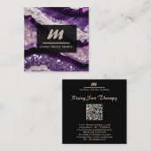 *~* Paarse Lavendel Glam QR Luxe Initiaal AP66 Vierkante Visitekaartje (Voorkant / Achterkant)