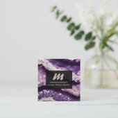 *~* Paarse Lavendel Glam QR Luxe Initiaal AP66 Vierkante Visitekaartje (Staand voorkant)