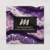 *~* Paarse Lavendel Glam QR Luxe Initiaal AP66 Vierkante Visitekaartje (Voorkant)