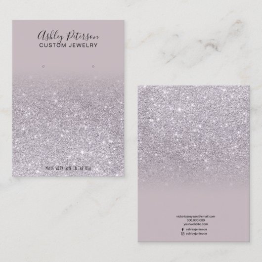 Paarse lavendel glitter jeweling earing display visitekaartje (Voorkant / Achterkant)