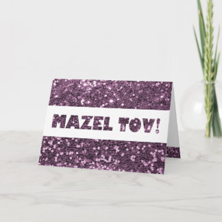 Paarse Lavendel Glitter Mazel Tov Felicitaties Kaart