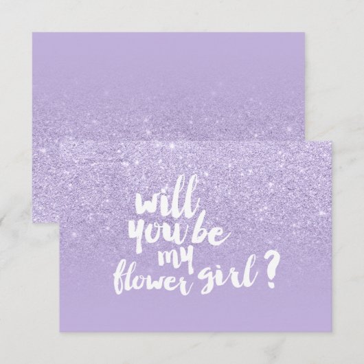 Paarse lavendel glitter ombre flower girl kaart (Voorkant / Achterkant)