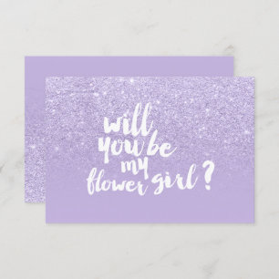 Paarse lavendel glitter ombre flower girl kaart