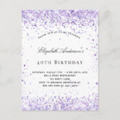 Paarse lavendel glitterscript voor verjaardag uitnodiging briefkaart (Voorkant)