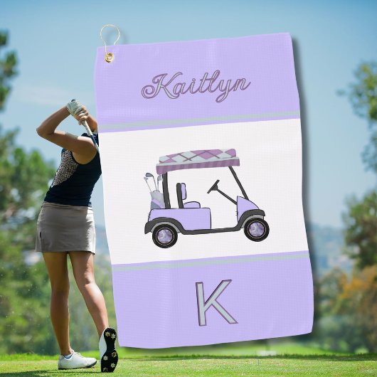 Paarse Lavendel Golfkar Monogram Naam Golfhanddoek