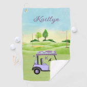 Paarse Lavendel Golfkar Monogram Naam Handdoek (Insitu)