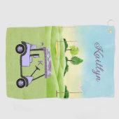 Paarse Lavendel Golfkar Monogram Naam Handdoek (Horizontaal)