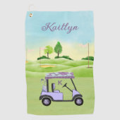 Paarse Lavendel Golfkar Monogram Naam Handdoek (Voorkant)