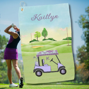 Paarse Lavendel Golfkar Monogram Naam Handdoek