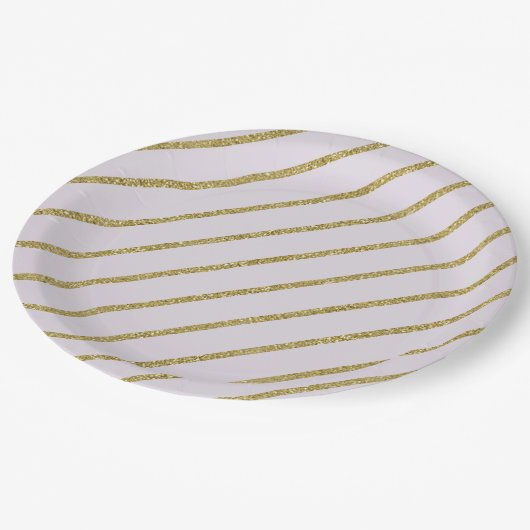 Paarse lavendel gouden glitter streeppatroon papieren bordje (Gekanteld)
