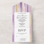 Paarse lavendel gouden strepen bruiloft all in one uitnodiging (Binnen)