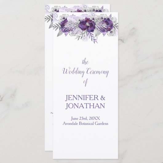 Paarse lavendel grijs bloemenbruiloft programma programmakaart (Voorkant / Achterkant)