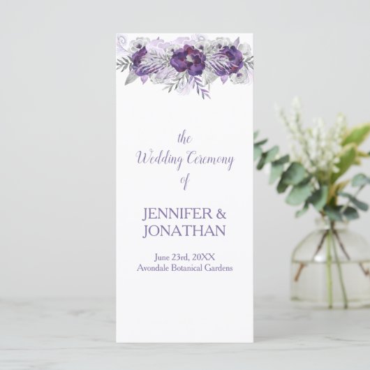 Paarse lavendel grijs bloemenbruiloft programma programmakaart (Staand voorkant)