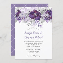 Paarse Lavendel Grijs Waterverf Bloemen Uitnodigin Kaart