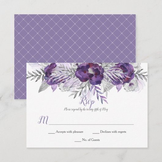 Paarse Lavendel Grijs Waterverf Rozen RSVP (Voorkant / Achterkant)