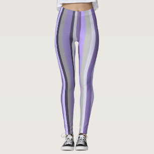 Paarse lavendel grijze verticale gestreepte leggings
