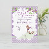 Paarse lavendel Groen Lam Baby shower Uitnodiging (Staand voorkant)