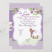 Paarse lavendel Groen Lam Baby shower Uitnodiging (Voorkant / Achterkant)