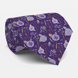 Paarse lavendel halsdoek met bloemenprint stropdas