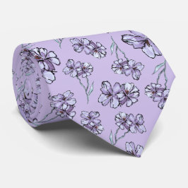 Paarse lavendel halsdoek met bloemenprint stropdas