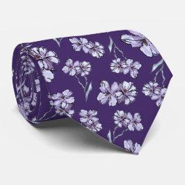 Paarse lavendel halsdoek met bloemenprint stropdas