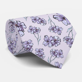 Paarse lavendel halsdoek met bloemenprint stropdas