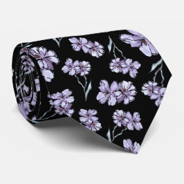 Paarse lavendel halsdoek met bloemenprint stropdas