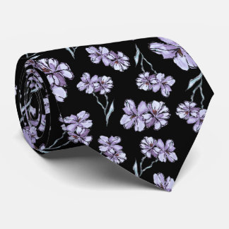 Paarse lavendel halsdoek met bloemenprint stropdas