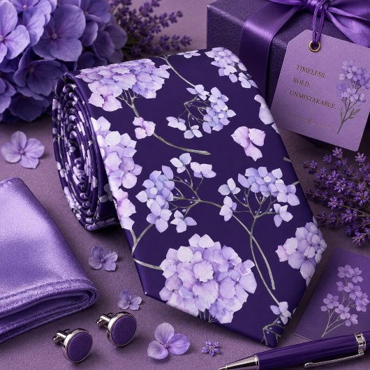 Paarse lavendel halsdoek met bloemenprint stropdas