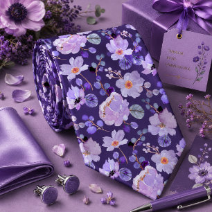 Paarse lavendel halsdoek met bloemenprint stropdas
