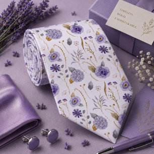 Paarse lavendel halsdoek met bloemenprint stropdas