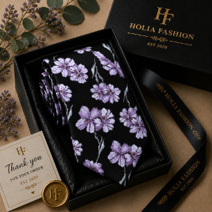Paarse lavendel halsdoek met bloemenprint stropdas