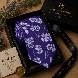 Paarse lavendel halsdoek met bloemenprint stropdas