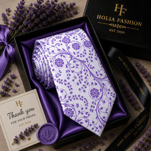 Paarse lavendel halsdoek met bloemenprint stropdas