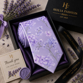 Paarse lavendel halsdoek met bloemenprint stropdas