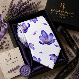 Paarse lavendel halsdoek met bloemenprint stropdas