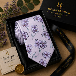 Paarse lavendel halsdoek met bloemenprint stropdas