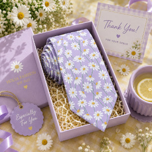 Paarse lavendel halsdoek met bloemenprint stropdas