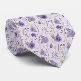 Paarse lavendel halsdoek met bloemenprint stropdas