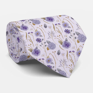 Paarse lavendel halsdoek met bloemenprint stropdas