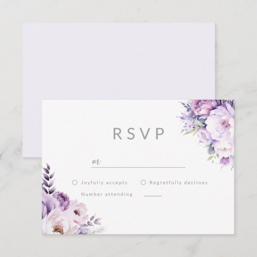 Paarse Lavendel Haze Bloemen Bruiloft RSVP Kaartje (Voorkant / Achterkant)