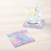 Paarse lavendel holografische naam bedrijf kartonnen onderzetters (Insitu)