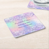 Paarse lavendel holografische naam bedrijf kartonnen onderzetters (Schuin)