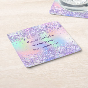 Paarse lavendel holografische naam bedrijf kartonnen onderzetters