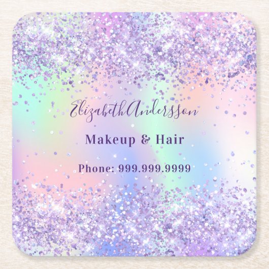Paarse lavendel holografische naam bedrijf kartonnen onderzetters (Voorkant)